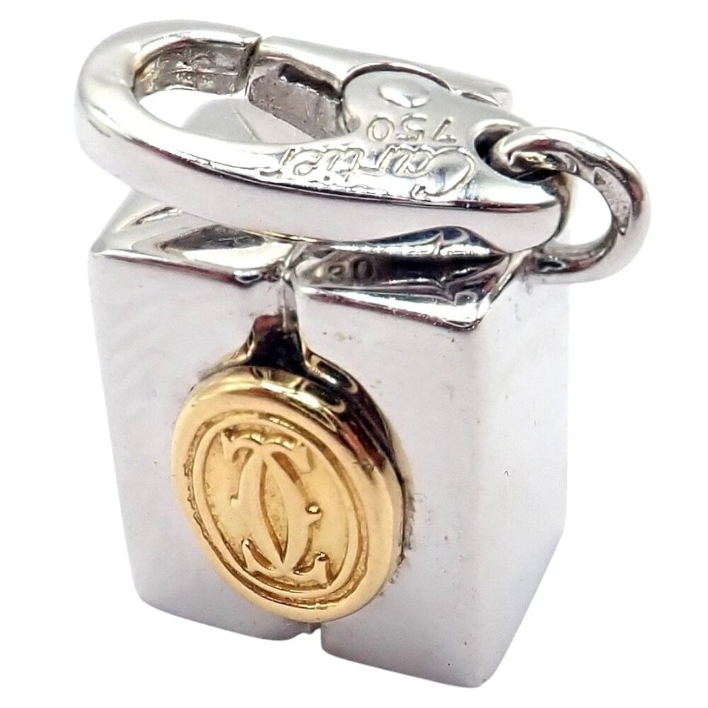 Authentic! Vintage Cartier 18k Yellow White Gold Gift Box Double C Charm Pendant